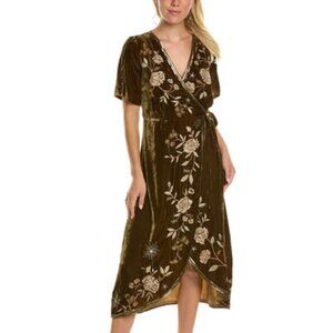 Johnny Was Ally Velvet Silk-Blend Wrap Dress Size XS